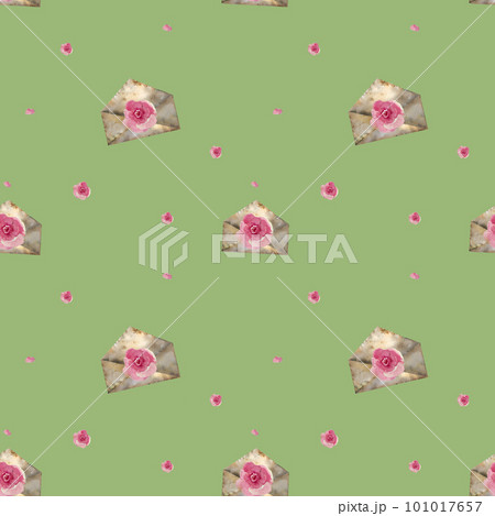 Pattern envelope with flowers watercolor illustration. Beautiful pattern of envelopes with flowers 101017657