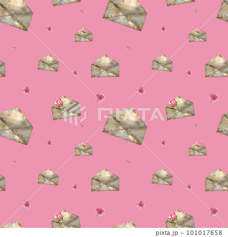 Pattern envelope with flowers watercolor illustration. Beautiful pattern of envelopes with flowers 101017658