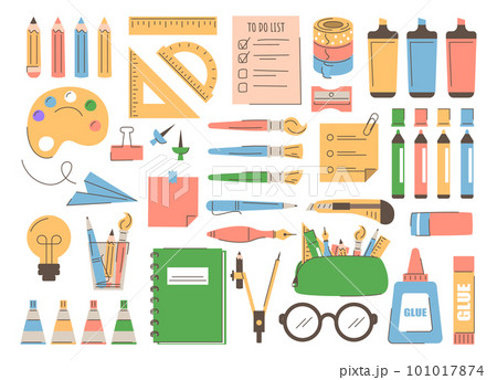 Stationery set vector isolated. Collection of different tools Stationery set vector isolated. Collection of different tools 101017874