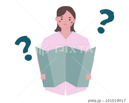 地図を見る女性 道に迷っている女性 ベクターイラスト 地図を見る女性 道に迷っている女性 ベクターイラスト 101019017