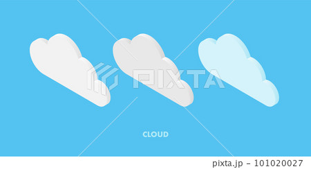 青空の色の背景に立体的な雲のイラストのセット - シンプルな雲やクラウドのイメージ 101020027