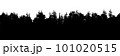 3D illustration of the silhouette background panorama of a coniferous forest. Detailed outdoor background of hilly forest 101020515
