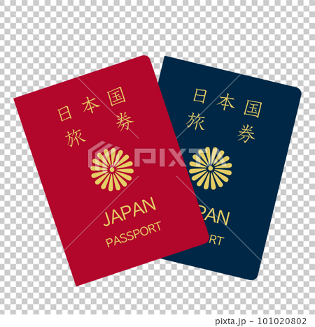 赤色と紺色のパスポート。 101020802