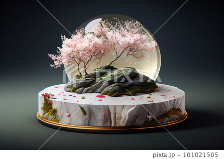 Cylinder podiums mockup with branch of gentle sakura flowers for geometric modern style for japanese style presentation cosmetic products, Generative AI Cylinder podiums mockup with branch of gentle sakura flowers for geometric modern style for japanese style presentation cosmetic products, Generative AI 101021505
