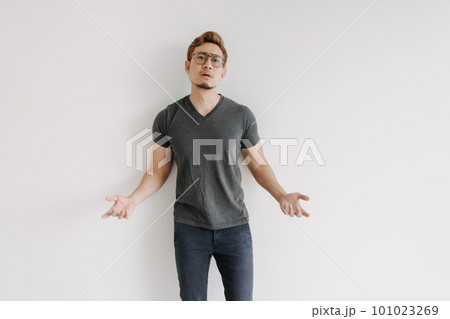 Angry and mad gangster with color hair and eyeglasses in black t-shirt. 101023269