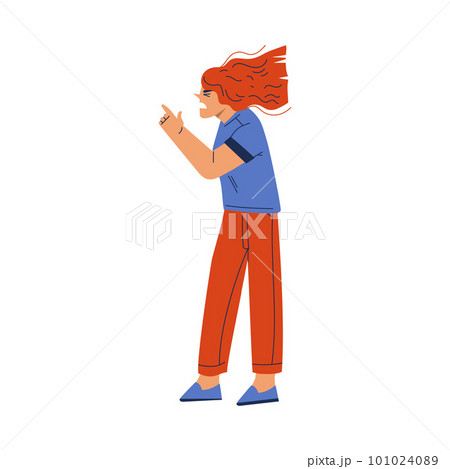 Angry Woman Arguing Having Conflict with Somebody Vector Illustration 101024089
