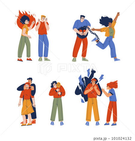 Manipulation and Control Over People with Toxic Relationship Vector Set 101024132