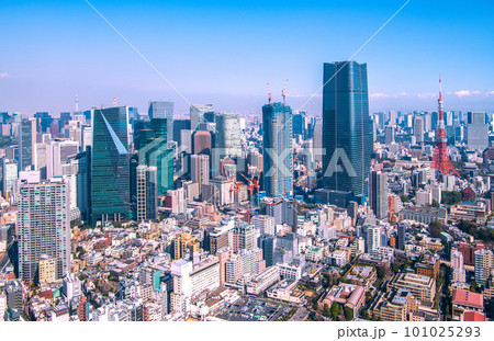 日本の東京都市景観　変わる都市風景…東京タワーと並ぶ新たなシンボルの威容 101025293