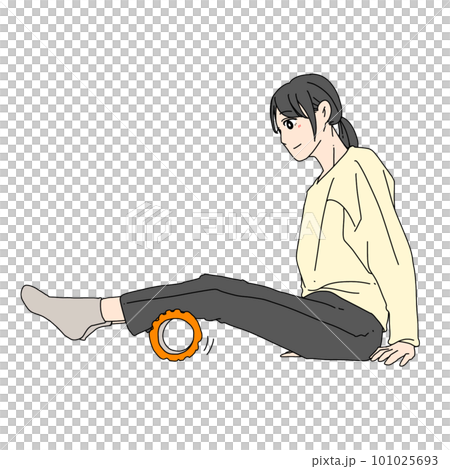 女人用泡沫軸放鬆小腿 101025693