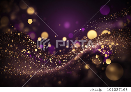 Small flying golden particles and confetti on purple background, generative AI 101027163
