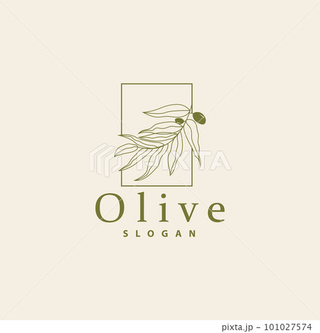 Olive Oil Logo, Olive Leaf Plant Herbal Garden Vector, Simple Elegant Luxurious Icon Design Template illustration 101027574