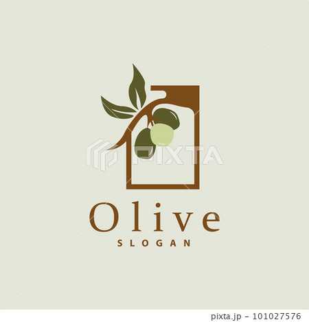 Olive Oil Logo, Olive Leaf Plant Herbal Garden Vector, Simple Elegant Luxurious Icon Design Template illustration 101027576