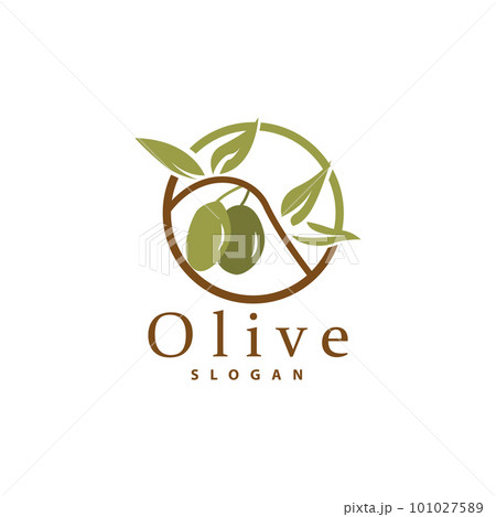 Olive Oil Logo, Olive Leaf Plant Herbal Garden Vector, Simple Elegant Luxurious Icon Design Template illustration 101027589