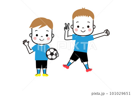 サッカーをする子どもたち　ジャンプしているふたりの少年 101029651