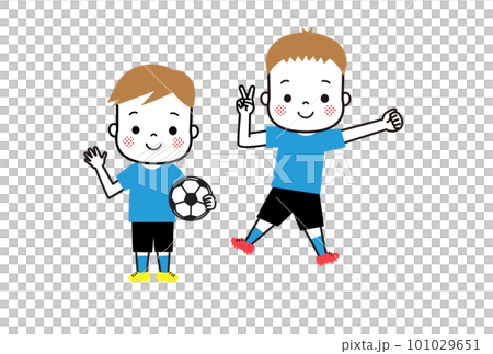 サッカーをする子どもたち　ジャンプしているふたりの少年 101029651