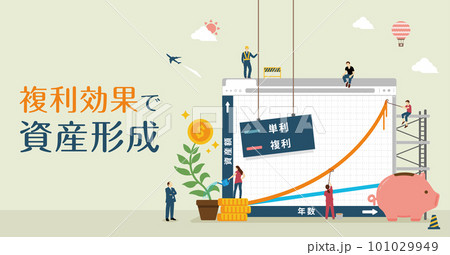 複利効果で資産形成 / 長期投資をモチーフとしたバナーイラスト 複利効果で資産形成 / 長期投資をモチーフとしたバナーイラスト 101029949