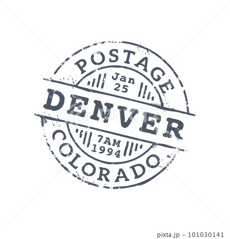 Colorado Denver postage mark, mail post round seal, ink postmark of US America. Vector USA print on postcard, mail delivery insignia, international mail 101030141