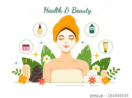Beauty and Health Illustration with Natural Cosmetics and Eco Products for Problematic Skin or Treatment Face in Women Cartoon Hand Drawn Templates 101030535