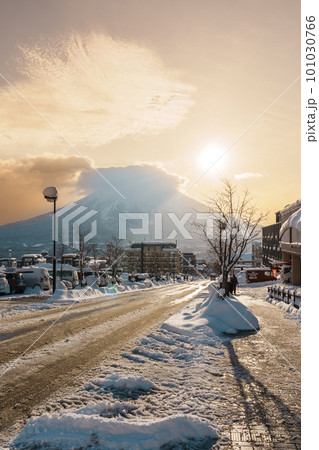 Beautiful Yotei Mountain with Snow in winter season at Niseko. landmark and popular for Ski and Snowboarding tourists attractions in Hokkaido, Japan. Niseko, Japan, 6 February 2023 Beautiful Yotei Mountain with Snow in winter season at Niseko. landmark and popular for Ski and Snowboarding tourists attractions in Hokkaido, Japan. Niseko, Japan, 6 February 2023 101030766