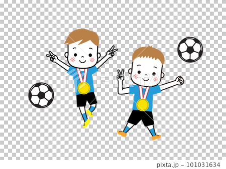 Soccer boys who are overjoyed to receive a gold medal Soccer boys who are overjoyed to receive a gold medal 101031634