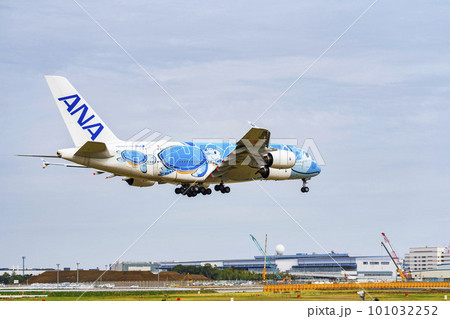 春の空港　着陸する飛行機の後ろ姿　千葉県成田市 101032252