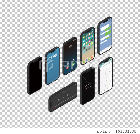 Black smartphone isometric illustration set 03 101032339