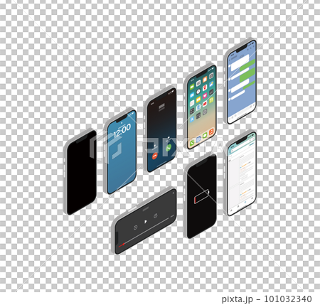 White smartphone isometric illustration set 03 White smartphone isometric illustration set 03 101032340