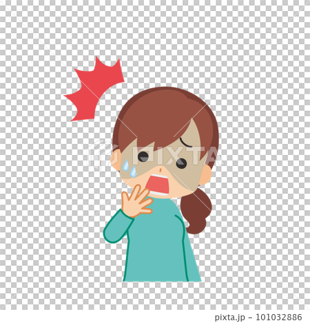 Illustration of a young woman who is shocked and turns pale, upper body, white background, person, vector 101032886