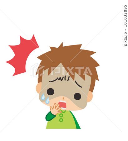 ショックを受けて青ざめる小さな男の子のイラスト　上半身　白背景　人物　ベクター 101032895