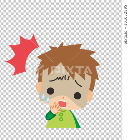 ショックを受けて青ざめる小さな男の子のイラスト　上半身　白背景　人物　ベクター 101032895