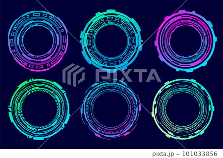 HUD futuristic elements. Abstract optical neon aim. Circle geometric shapes for virtual interface and games. Camera viewfinder for sniper weapon. Vector set HUD futuristic elements. Abstract optical neon aim. Circle geometric shapes for virtual interface and games. Camera viewfinder for sniper weapon. Vector set 101033856