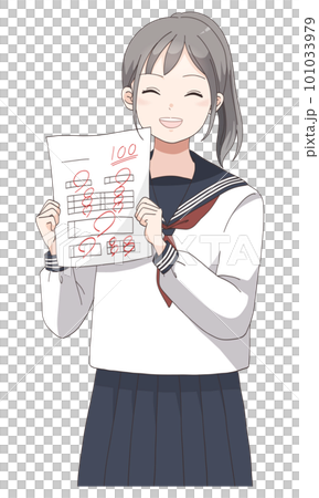 考試滿分100分開心的穿校服女學生（馬尾） 101033979