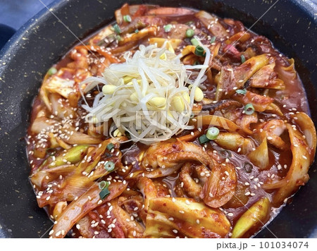 韓国料理 美味しい鉄板焼きチュクミ炒め 韓国料理 美味しい鉄板焼きチュクミ炒め 101034074