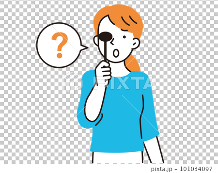 視力検査で悩む若い女性 101034097