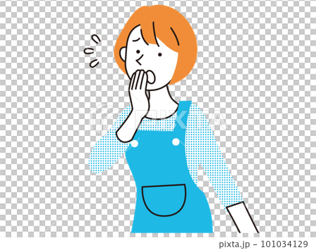 A young woman in an apron who is in a hurry A young woman in an apron who is in a hurry 101034129