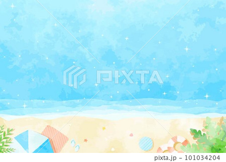 手描きの夏の海と砂浜の背景イラスト 手描きの夏の海と砂浜の背景イラスト 101034204