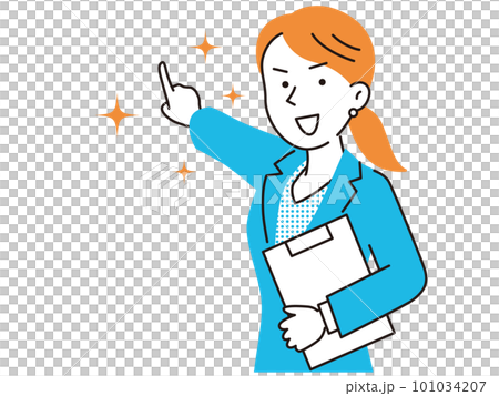 Business woman holding a document and pointing to the future 101034207