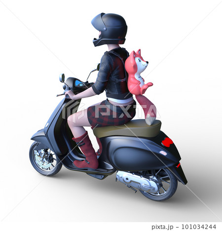 A woman riding a scooter - Stock Illustration [101034244] - PIXTA