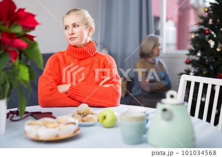 Elderly mother quarreling with daughter during christmas time 101034568