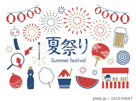 日本の夏祭りシンプルアイコンセット 101034687