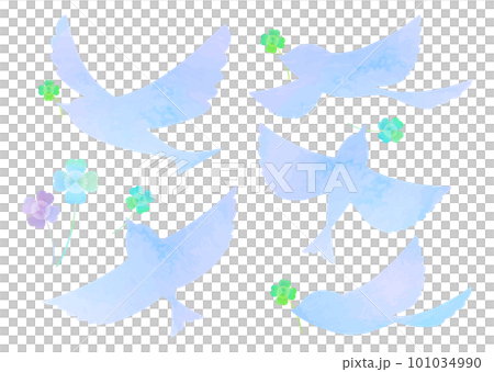 青い鳥 小鳥 シルエット クローバー 101034990