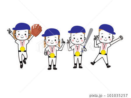 金メダルをもらって喜んでいる子供たち　野球 101035257