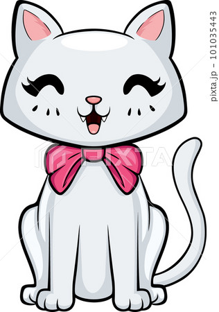 Cute white cat cartoon on white background 101035443