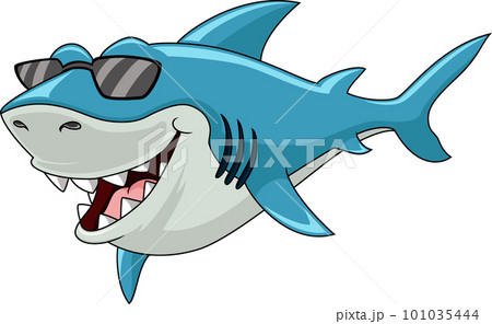 Cute shark cartoon with sunglasses 101035444