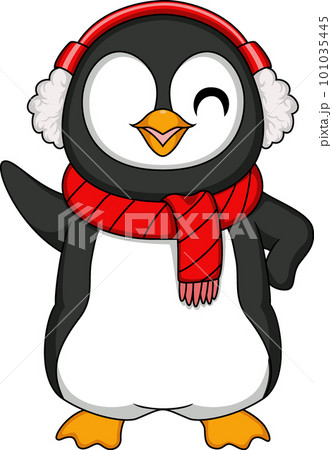 Cute penguin cartoon with earmuffs and scarf 101035445