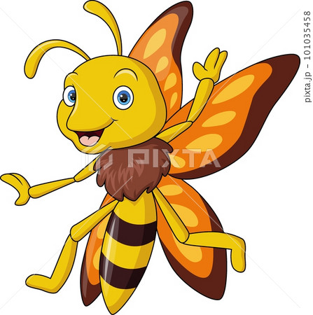 Cute happy bee cartoon on white background 101035458