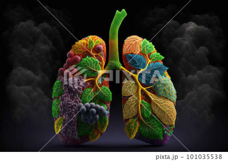 Human lungs Made of Fruits and Vegetables healthy lifestyle concept created with generative AI technology. High quality illustration 101035538