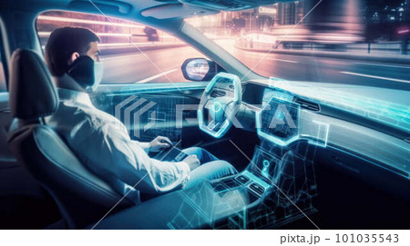 Futuristic car with autopilot created with generative AI technology. High quality illustration 101035543