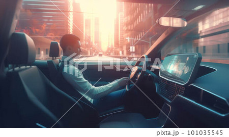 Futuristic car with autopilot created with generative AI technology. High quality illustration 101035545