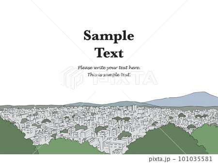 高台から見た街の風景-手描きの線画 高台から見た街の風景-手描きの線画 101035581